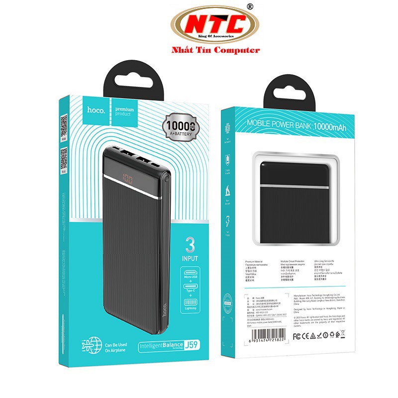 Pin sạc dự phòng Hoco J59 10000mAh Famous 3 cổng input, 2 cổng output max 2A