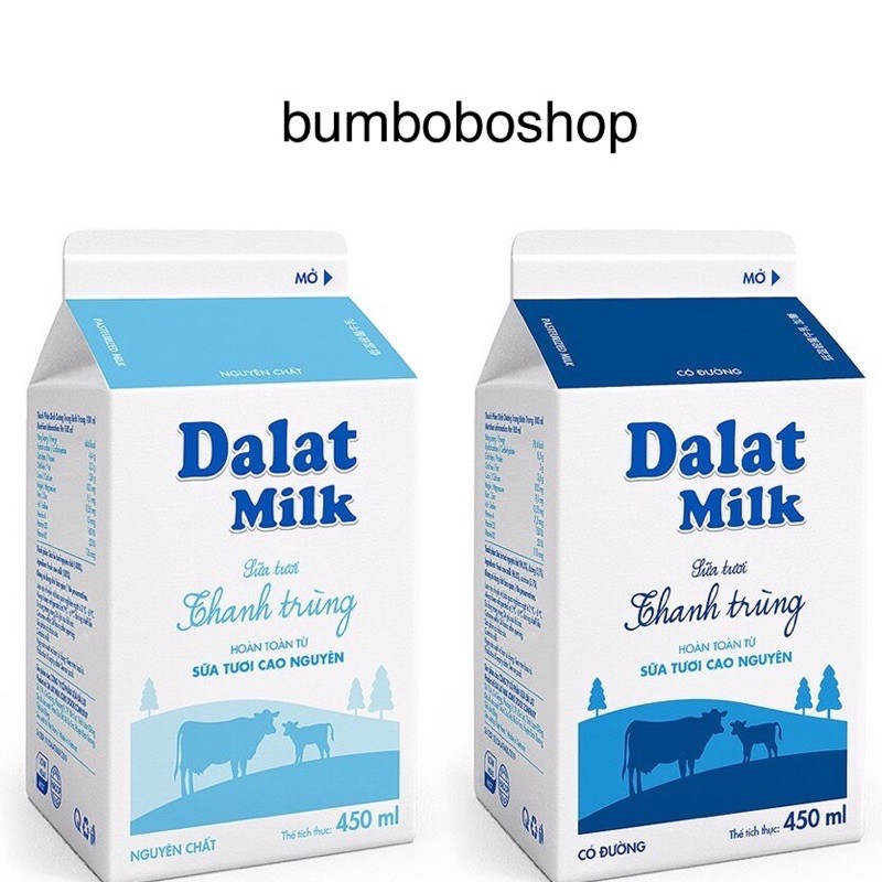 sữa thanh trùng Dalat milk có đường / không đường 450ml/hộp