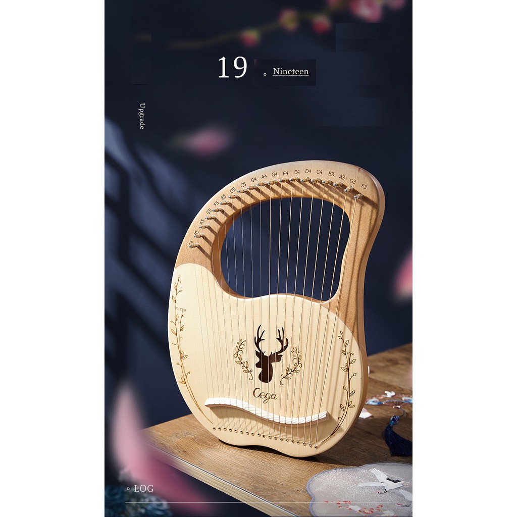 Đàn Lyre 19 dây Harp Cega-MM12 gỗ lõi đào hình Tuần lộc tặng cây chỉnh dây, dây dự phòng, phím gãy đàn, khăn lau