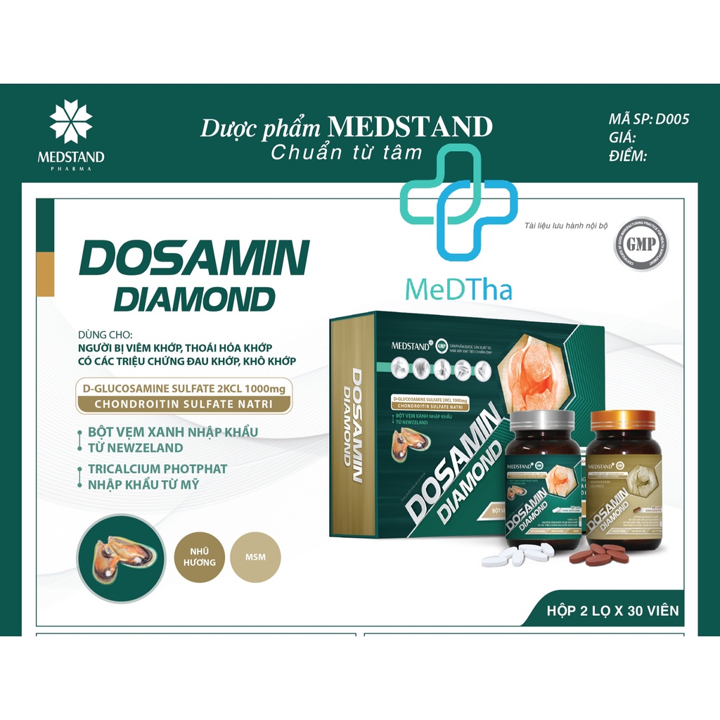 Viên uống bổ khớp Dosamin Diamond - Hỗ trợ làm trơn ổ khớp, ngăn thoái hóa khớp Medstand (Hộp 2 lọ) [Chính hãng]