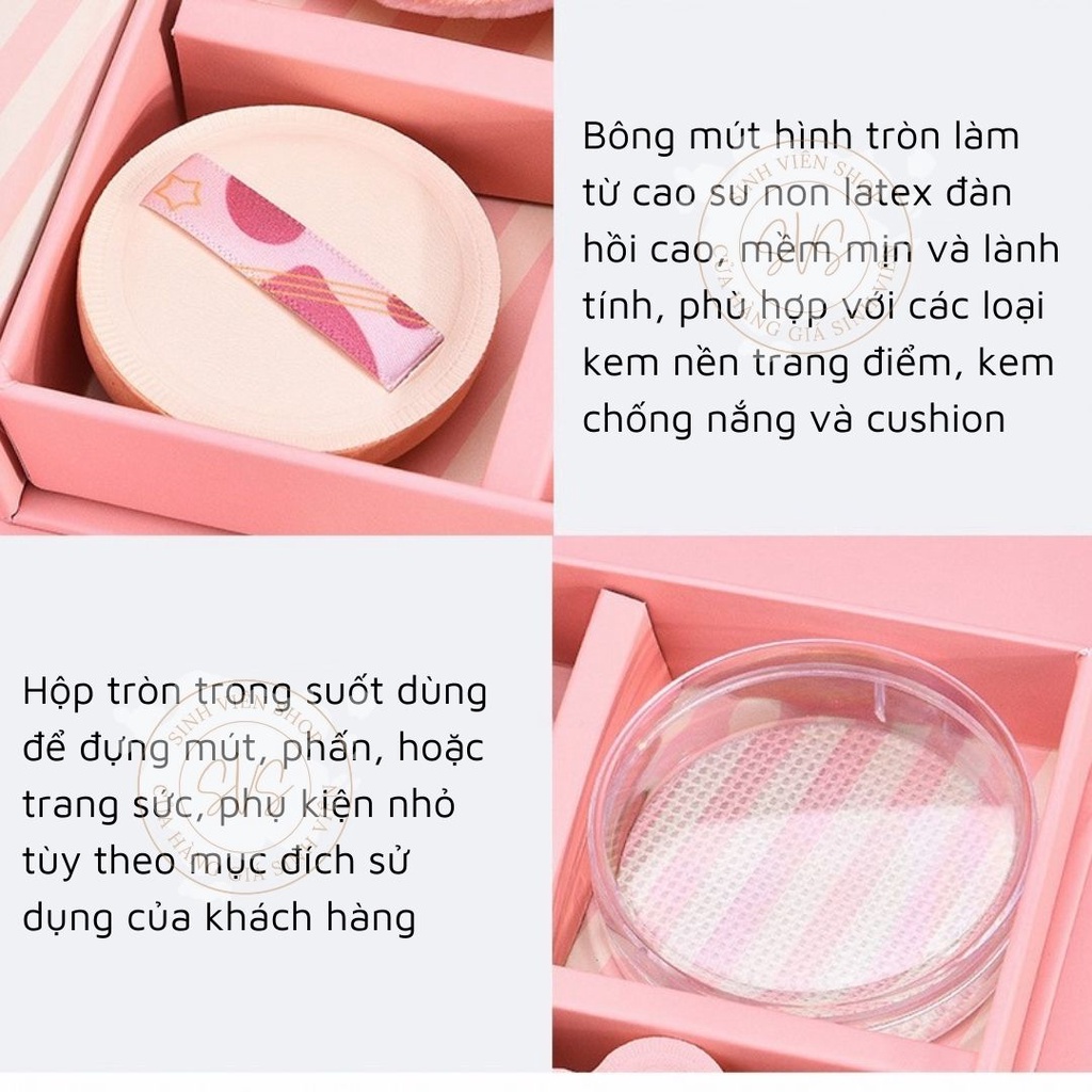 Set mút trang điểm đánh phấn nền, phấn phủ và cushion 4 món Malian chủ đề mùa xuân hồng quà tặng nữ