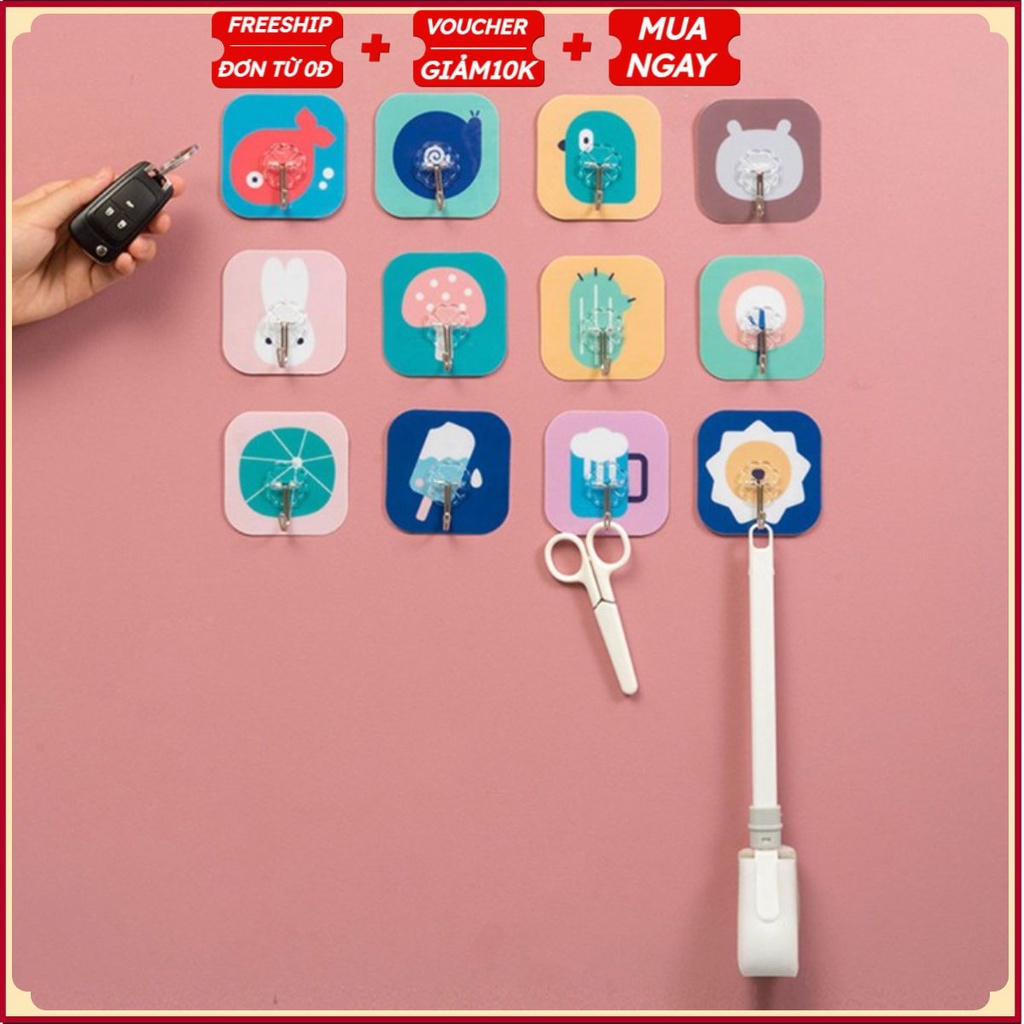 #Bộ 10 Móc Dán Tường Treo Đồ Decor NHIỀU HÌNH K6 Đa Năng Loại 1 - Siêu Dính Cường Lực Thần Thánh - 6X6 Cm