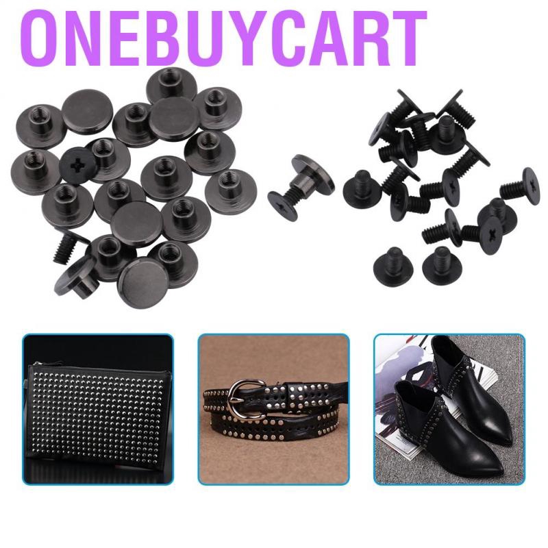 Onebuycart 20 Sets 5/8mm Flat Head Solid Stud Screwback Screw Rivet Leather Craft DIY Black