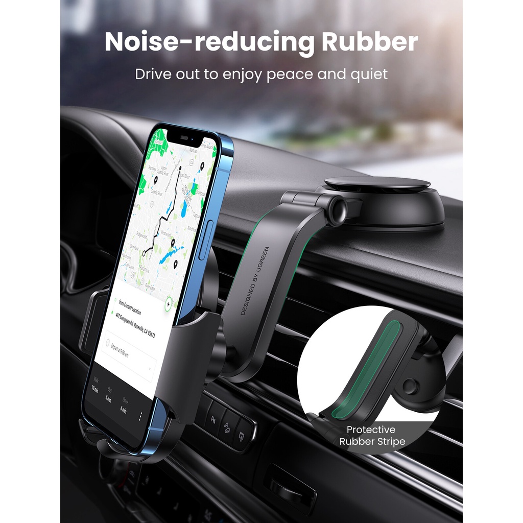 Giá đỡ điện thoại ô tô UGREEN 20473 - Chống shock tốt, hỗ trợ 4.7 - 7.2 inch Đệm silicon chống xước - Hàng Chính Hãng
