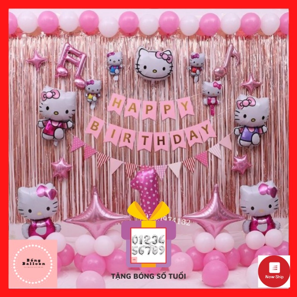 Trang trí sinh nhật bé gái kitty 🍓Set bóng bay trang trí sinh nhật cho bé gái kitty hồng sn18