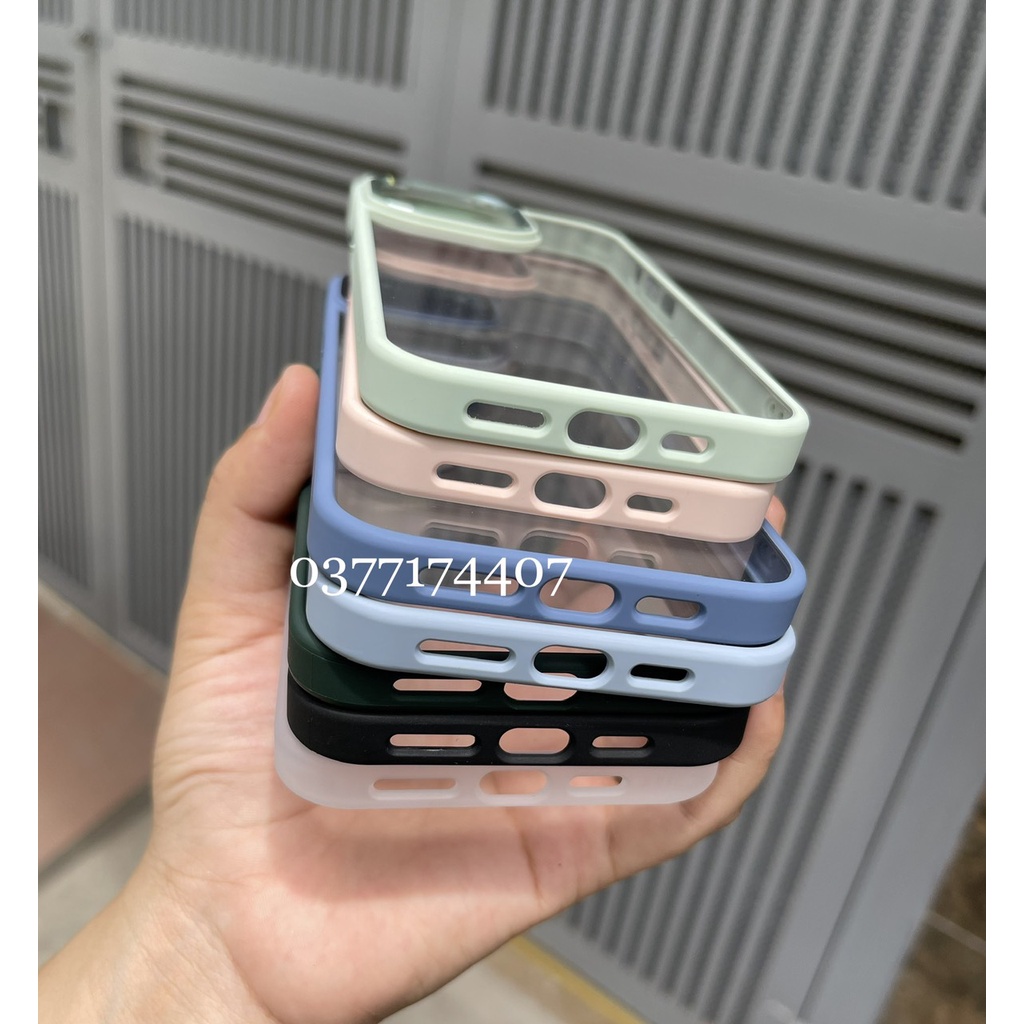 Ốp lưng trong kính X&M viền màu cho iPhone 14 Pro Max Plus 13 Pro Max, 12 Pro Max vành camera nhôm siêu đẹp màu kẹo ngọt