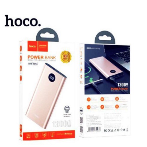 HDGD [CHÍNH HÃNG Pin Sạc Dự Phòng Hoco B16 Max Metal 12000mAh lõi Polymer siêu mỏng, 2 cổng output max 3A BẢO HÀNH ĐÔI M