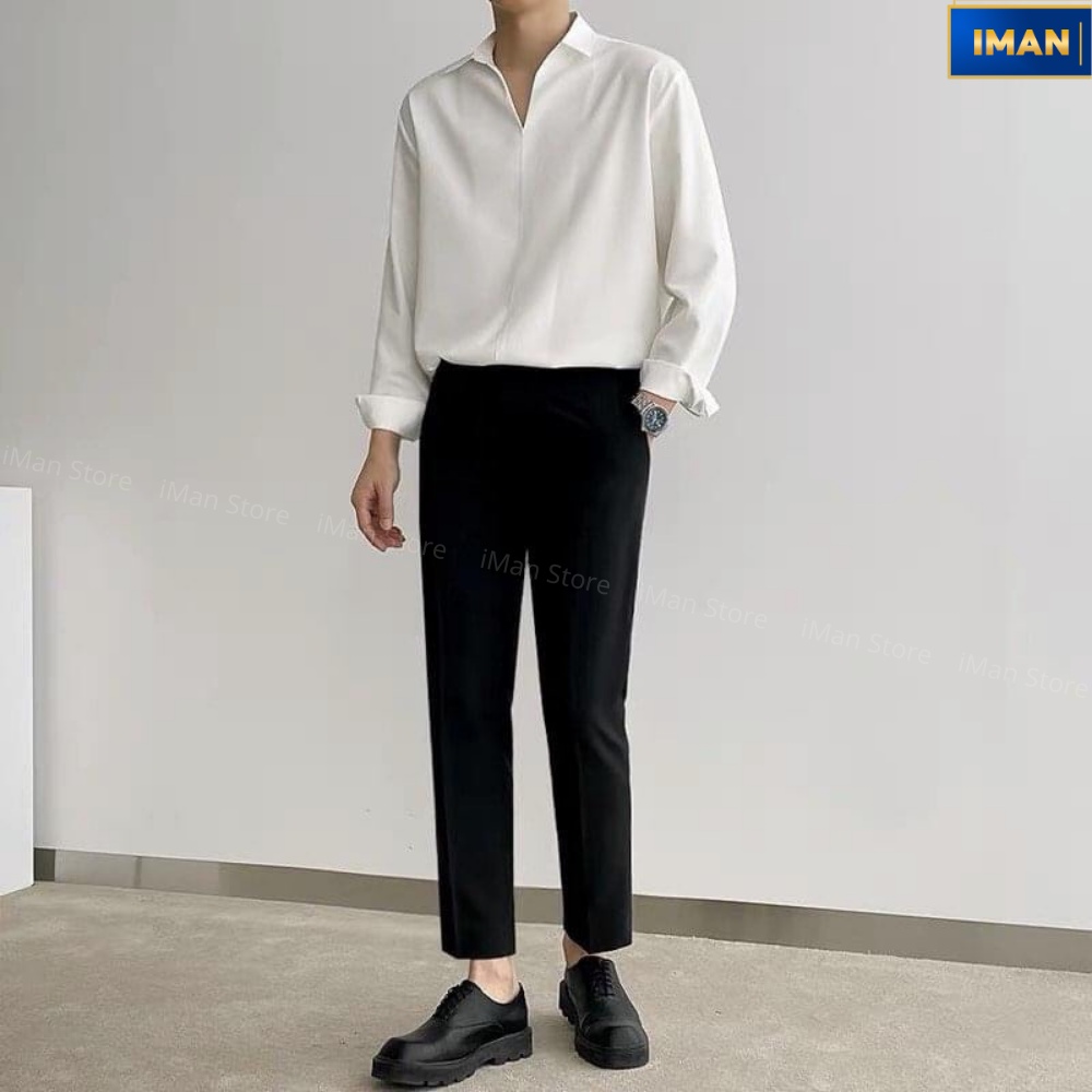 Áo Sơ Mi Nam Nữ Cổ V Dài Tay, Sơ Mi Nam Hàn Quốc Form Rộng Unisex Vải Lụa Mềm Mịn Thoáng Máti
