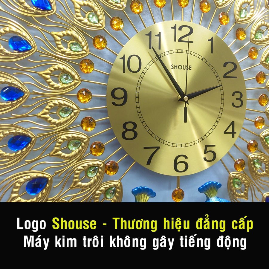 [SALES 3 NGÀY] Đồng Hồ Treo Tường Con Công Trang Trí Phòng Khách Chính Hãng Bảo Hành 6 Tháng