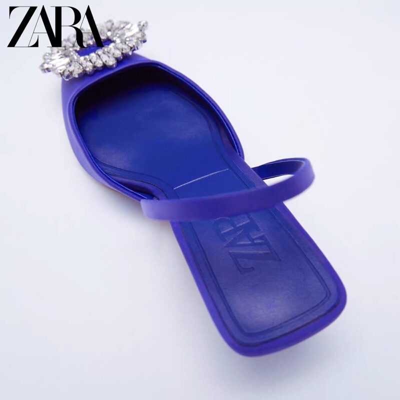 GIÀY CAO ZARA XANH DƯƠNG HỞ GÓT ĐÍNH ĐÁ LẤP LÁNH