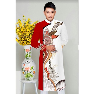 ÁO DÀI NAM CÁCH TÂN PHỐI MÀU TRẮNG ĐỎ - CÓ ẢNH THẬT