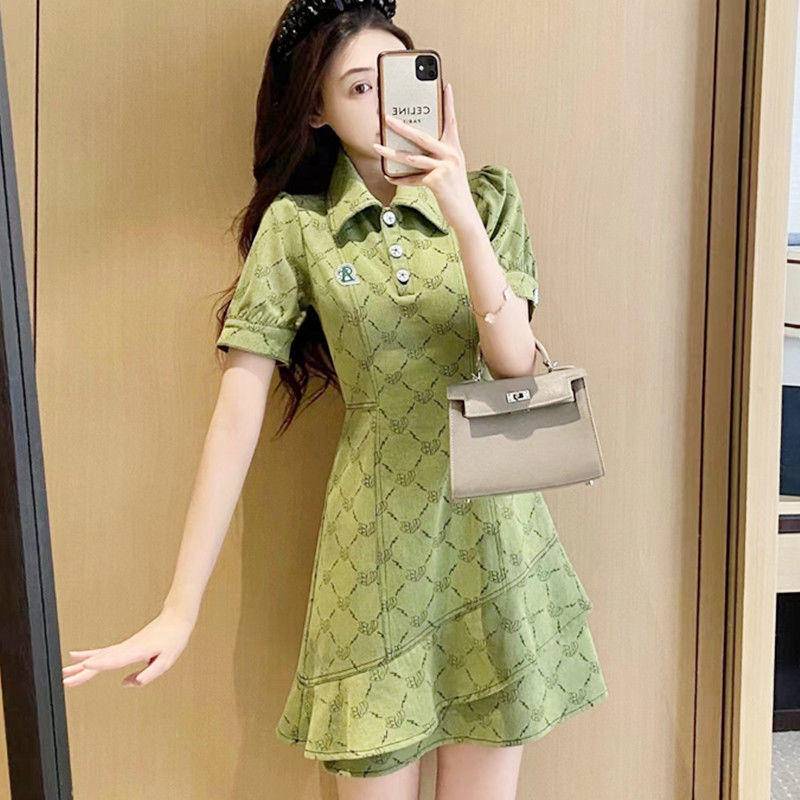 Đầm Denim Cổ Polo Ôm Eo In Họa Tiết Thời Trang Chất Lượng Cao Cho Nữ