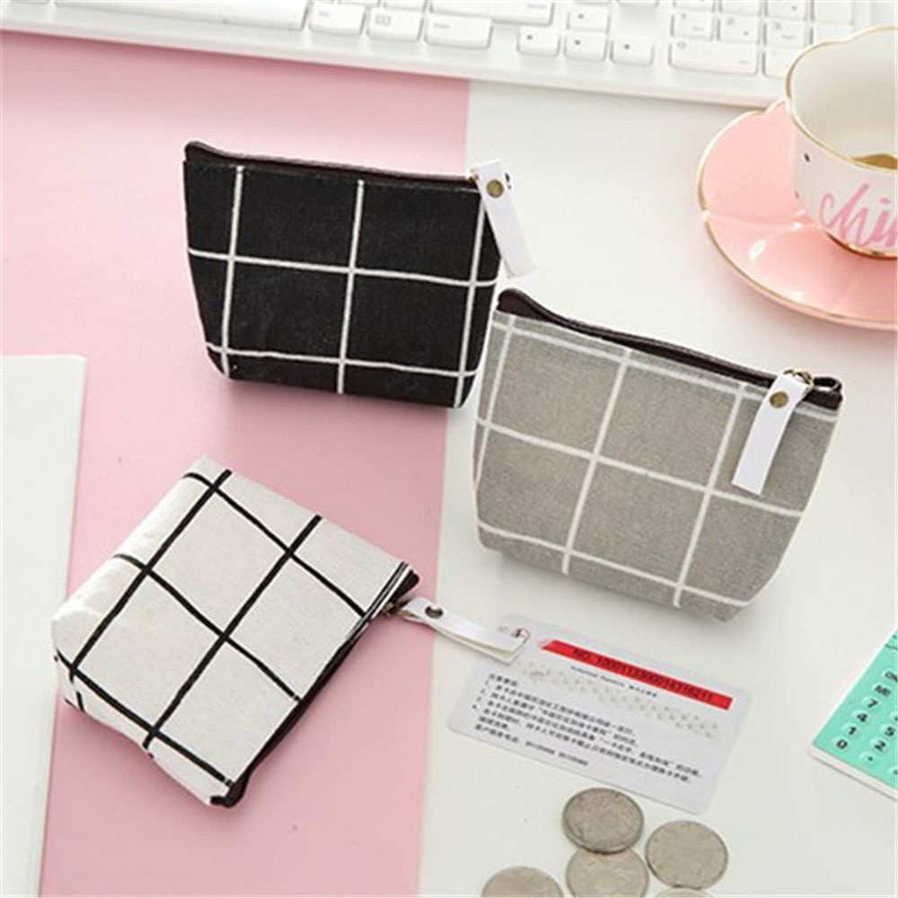 Ví đựng tiền xu MIHAN1 mini bằng cotton lanh có khóa kéo nhiều màu thời trang cho nữ