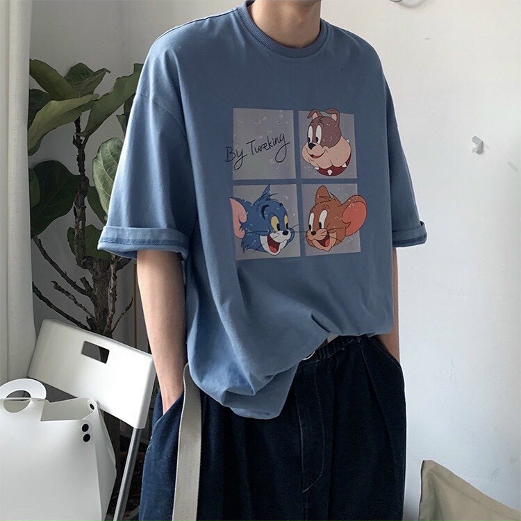 Áo phông form rộng tay lỡ unisex - Áo thun in hình cún tom và chery - Sỉ áo thun số lượng lớn