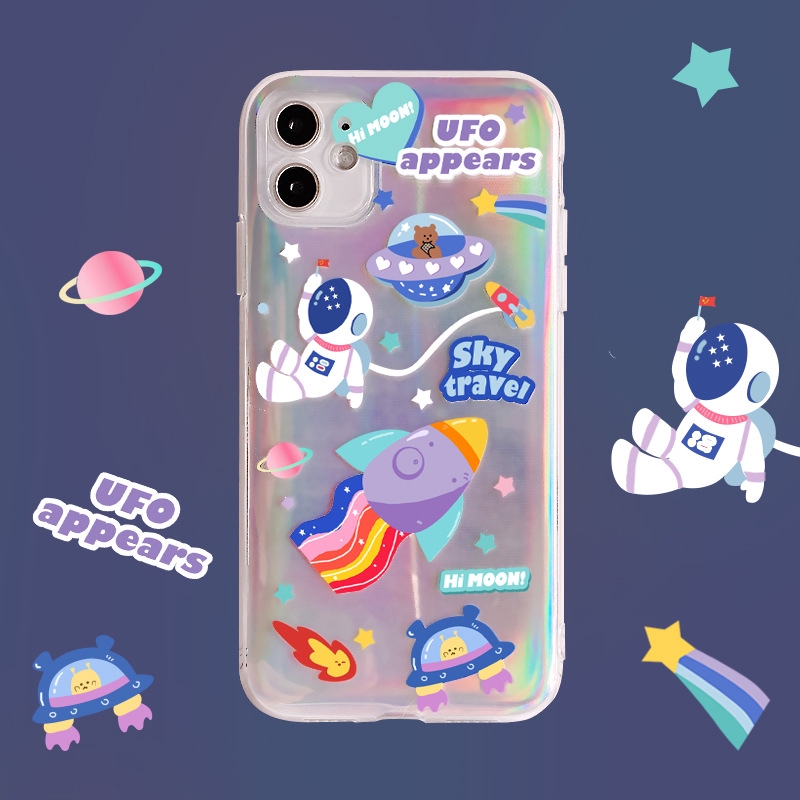Ốp lưng iphone Ốp điện thoại mềm ánh laze in hình phi hành gia cho iphone11 11pro Xsmax XR 8plus Dinuo case