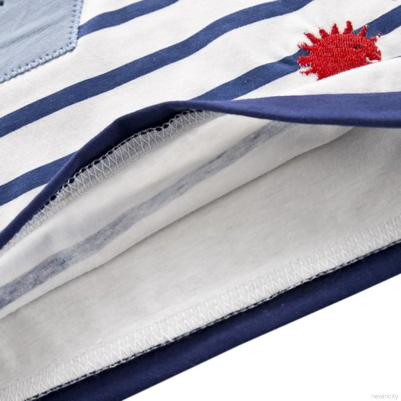 Bộ áo thun cotton kẻ sọc và quần ngắn in hình động vật cho bé trai