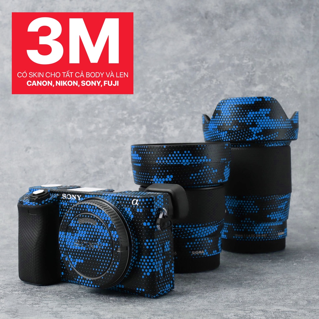 Miếng Dán Skin Máy Ảnh 3M - Mẫu Mamba Blue - Có Mẫu Skin Cho body và len Sony, Canon, Nikon, Fuji