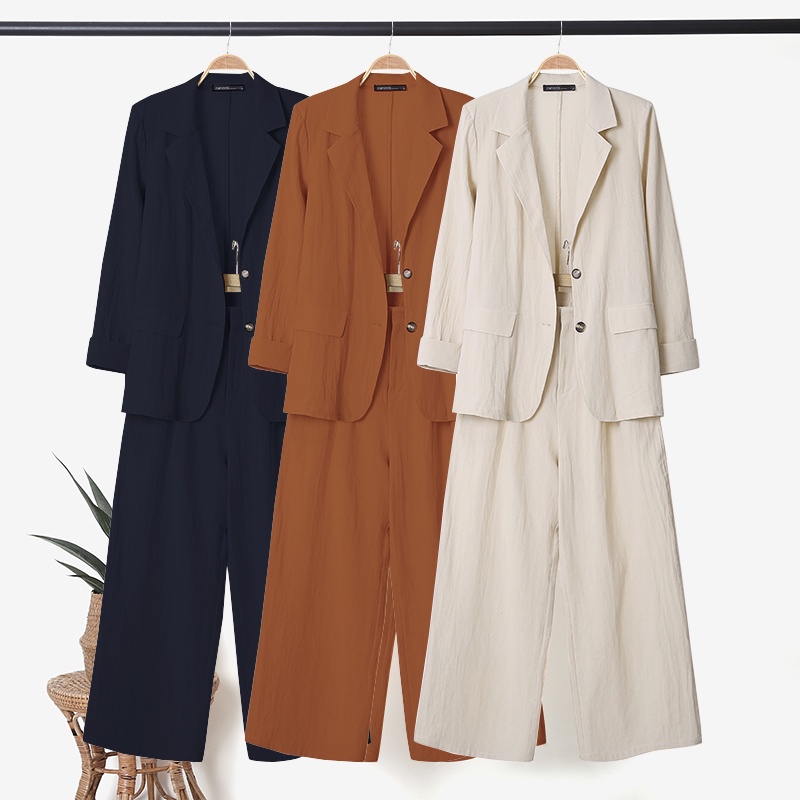 Set áo khoác blazer + quần dài ống rộng Zanzea thời trang thanh lịch cho nữ