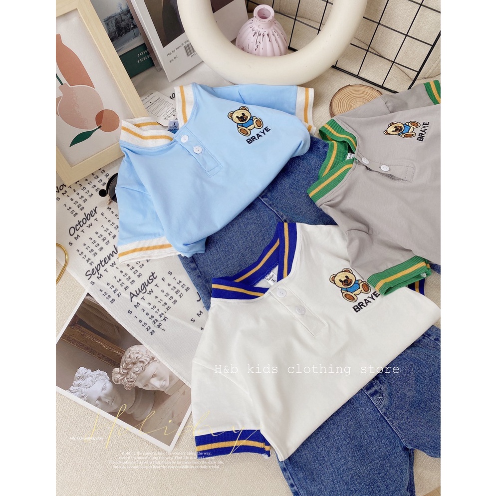 Set áo cổ dệt thêu gấu BRAVE bé trai