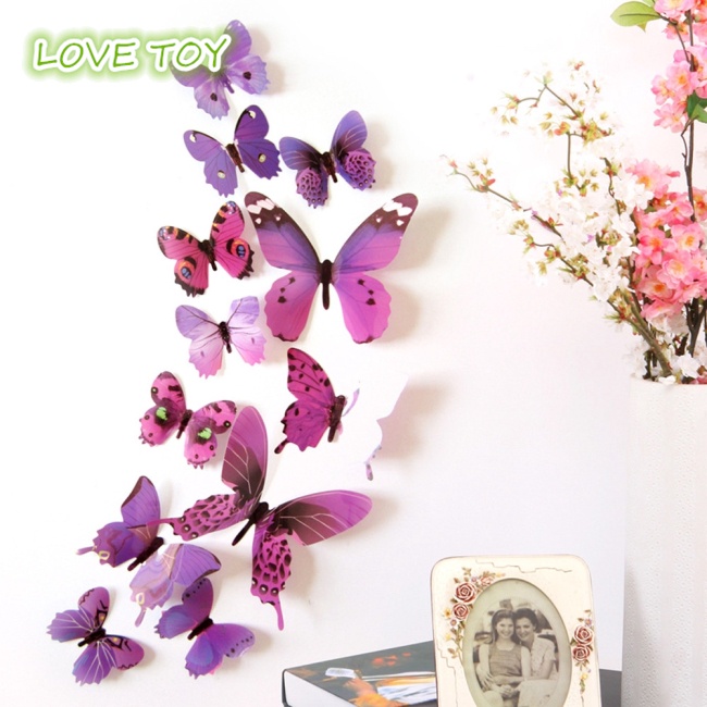 Nkodok 12Pcs 3D Wall Stickers Fridge Magnet Butterflies DIY Sticker Home Decor Kids Rooms Wall Decoration