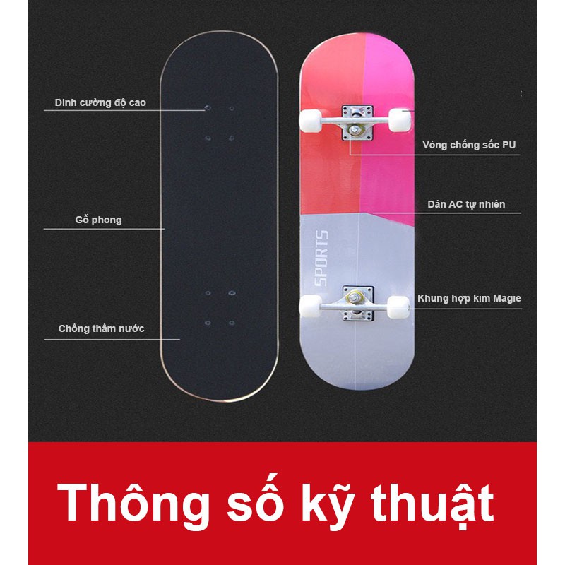 VÁN TRƯỢT THỂ THAO 7 LỚP GỖ PHONG ÉP MẶT NHÁM – VÁN TRƯỢT SKATEBOARD TIẾP SỨC ĐAM MÊ TLP96