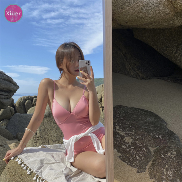 Korean style swimsuit Xuuer, sexy high waist bikini, a solid color swimsuit, with sponge chest pads#X50 | BigBuy360 - bigbuy360.vn