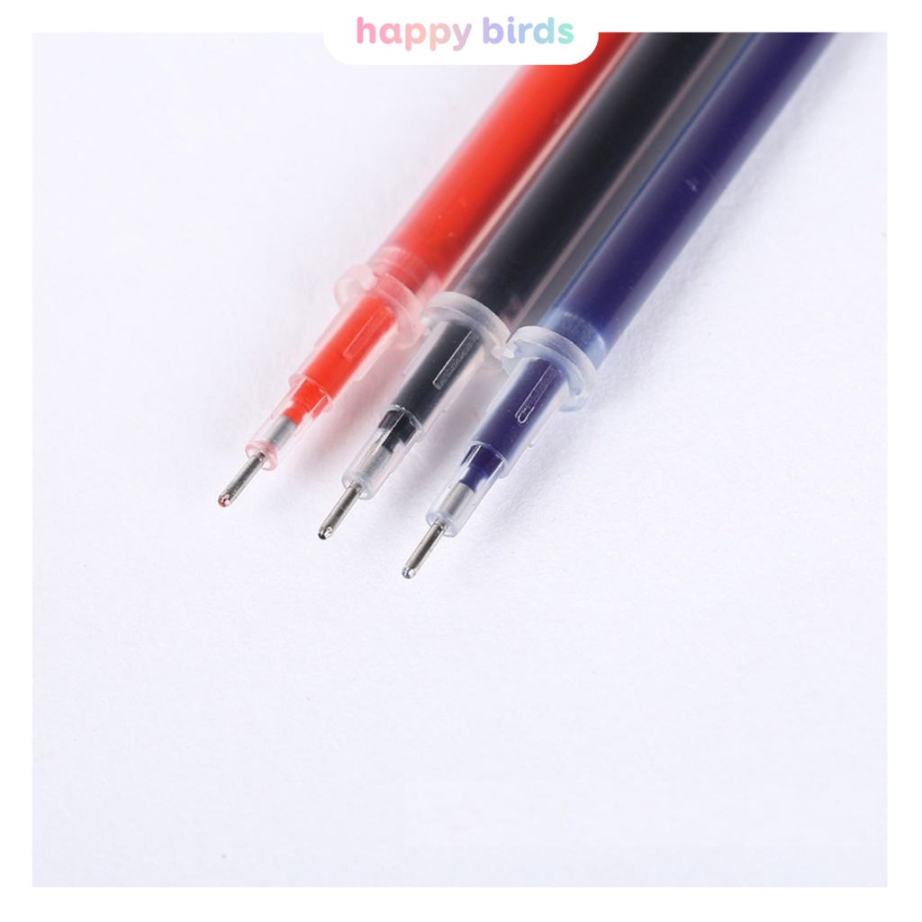 Ngòi bút gel set 10 ruột bút 0.5mm mực đen xanh đỏ dành cho bút bi gel nắp gài HappyBirds