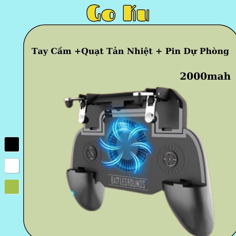 Tay cầm chơi game điện thoại quạt tản nhiệt kiêm sạc dự phòng phụ kiện chơi game pubg ROS FF liên quân free fire - Go Ku