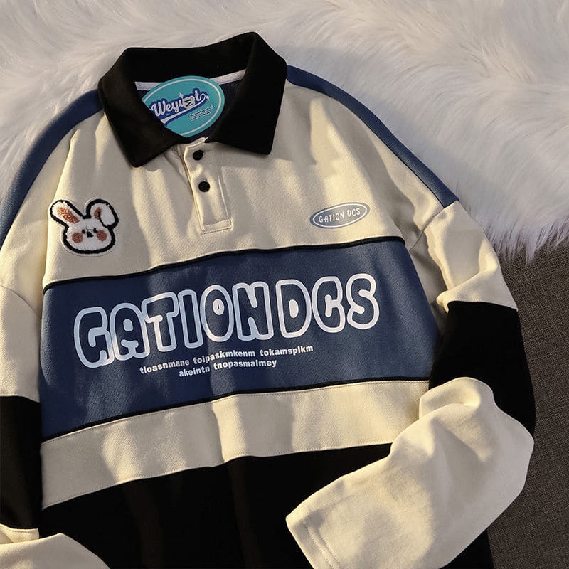 (Order) Áo nỉ nữ áo sweater polo nữ sinh hình sticker nổ xinh xắn thỏ béo 2 màu ulzzang style (ảnh thật)