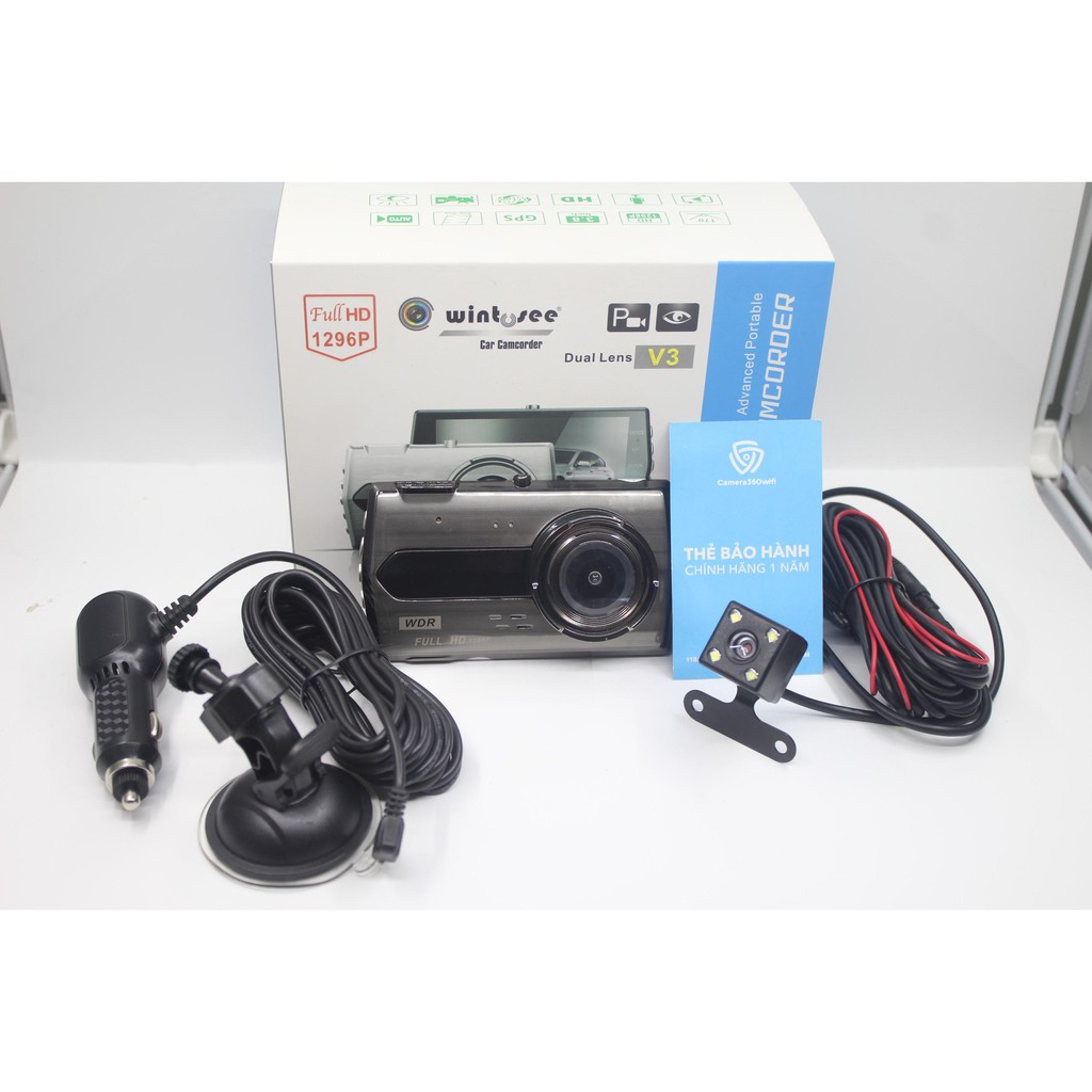 [TẶNG KÈM THẺ 32G] CAMERA HÀNH TRÌNH Wintosee Dual Lens V3 Full HD 1296P siêu nét