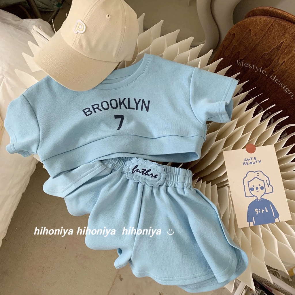 Set Áo Thun Ngắn Tay Và Quần Short Phong Cách Hàn Quốc Dễ Phối Đồ Cho Bé Gái