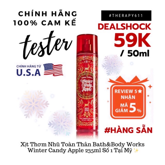 "HOT"... Xịt thơm Bath & Body Works Fine Fragrance Mist hương Winter Candy After...