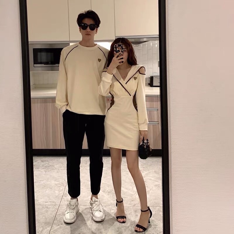 Đồ đôi nam và nữ mùa thu-đông váy ôm kết hợp áo dài tay cho nam