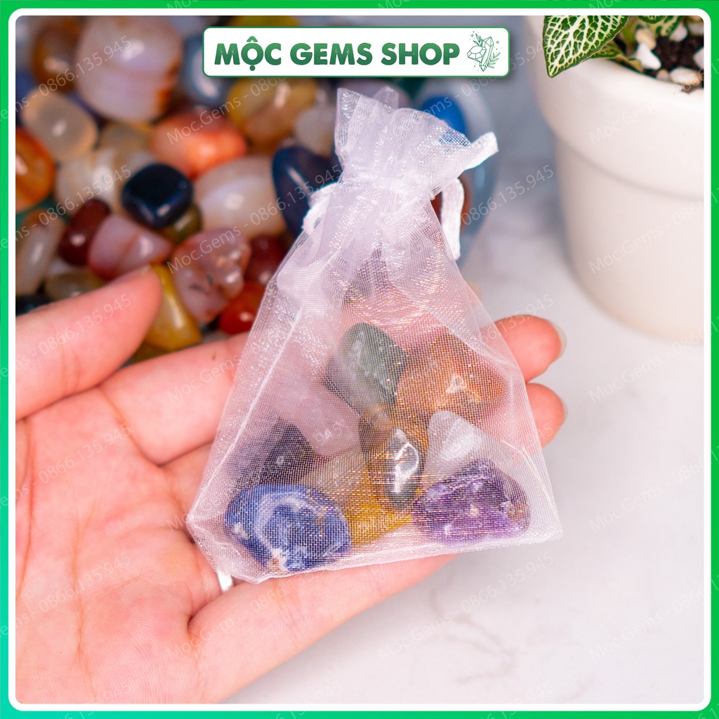 10 Viên Đá Thanh Tẩy Tarot Kèm Túi Voan Xinh Xắn, Túi Đá Phong Thủy Nhiều Màu Sắc