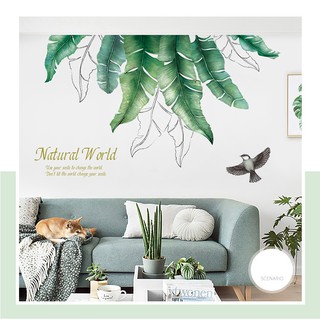 Decal Hàn Quốc dán tường decor quán trà sữa, quán cà phê, spa,tiệm nails, nhà ở,văn phòng-Decal chùm lá trần 2 tấm