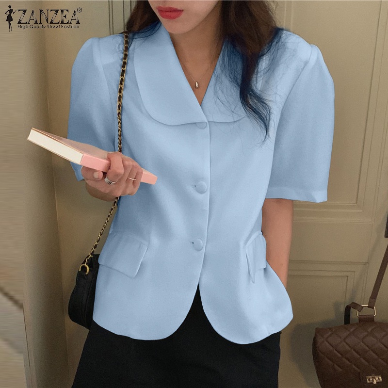 Áo khoác blazer ZANZEA tay lửng màu trơn cài nút đơn giản thời trang Hàn Quốc
