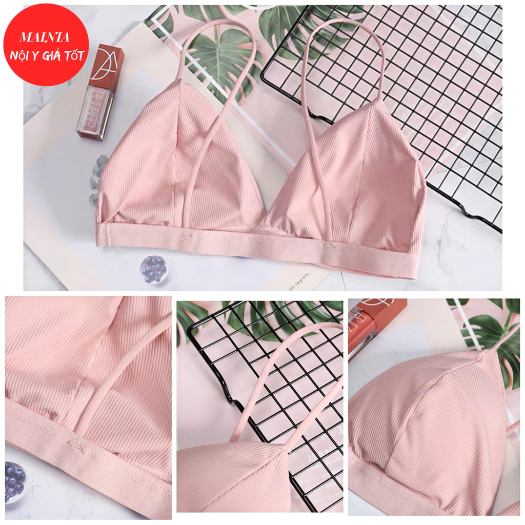 Áo Lót Bra Cotton Thun Gân Không Gọng Đệm Mỏng Màu Trơn Mainia Shop