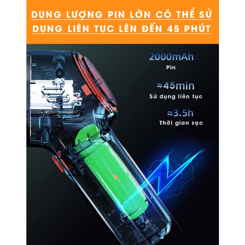 Máy Hút Bụi Xe Hơi, Văn Phòng Cầm Tay Mini Không Dây 3 Đầu, Lực Hút Siêu Mạnh 9000PA 120W - Kèm Dây Sạc USB