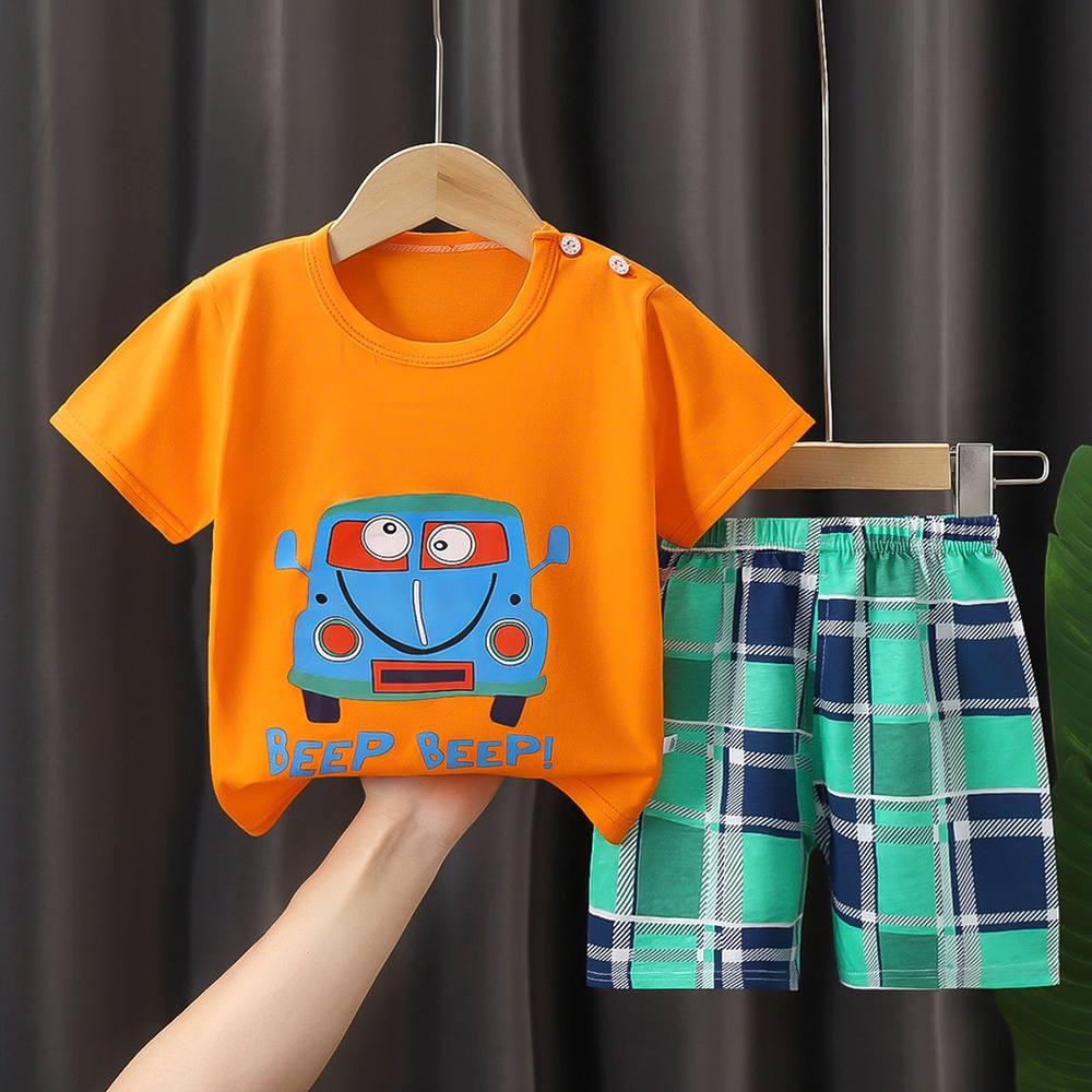 Bộ quần áo cộc tay bé trai, bé gái chất liệu cotton QC thoáng mát, thấm hút mồ hôi tốt có họa tiết sinh động