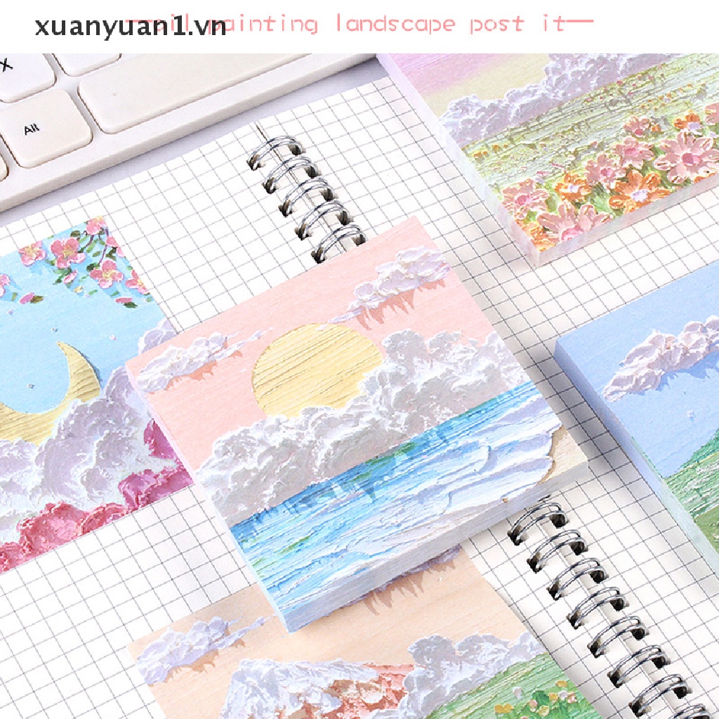 Set 80 Tờ Giấy Ghi Chú Họa Tiết Tranh Phong Cảnh Sơn Dầu