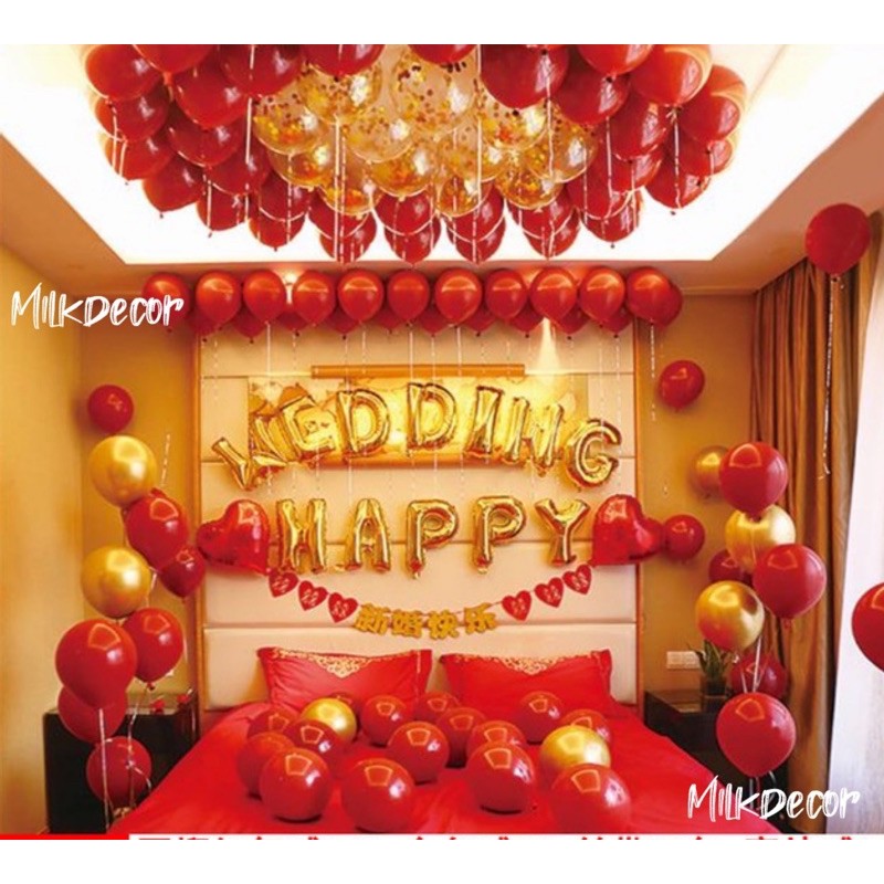 Bộ bóng bay trang trí phòng cưới tông đỏ vàng MK099