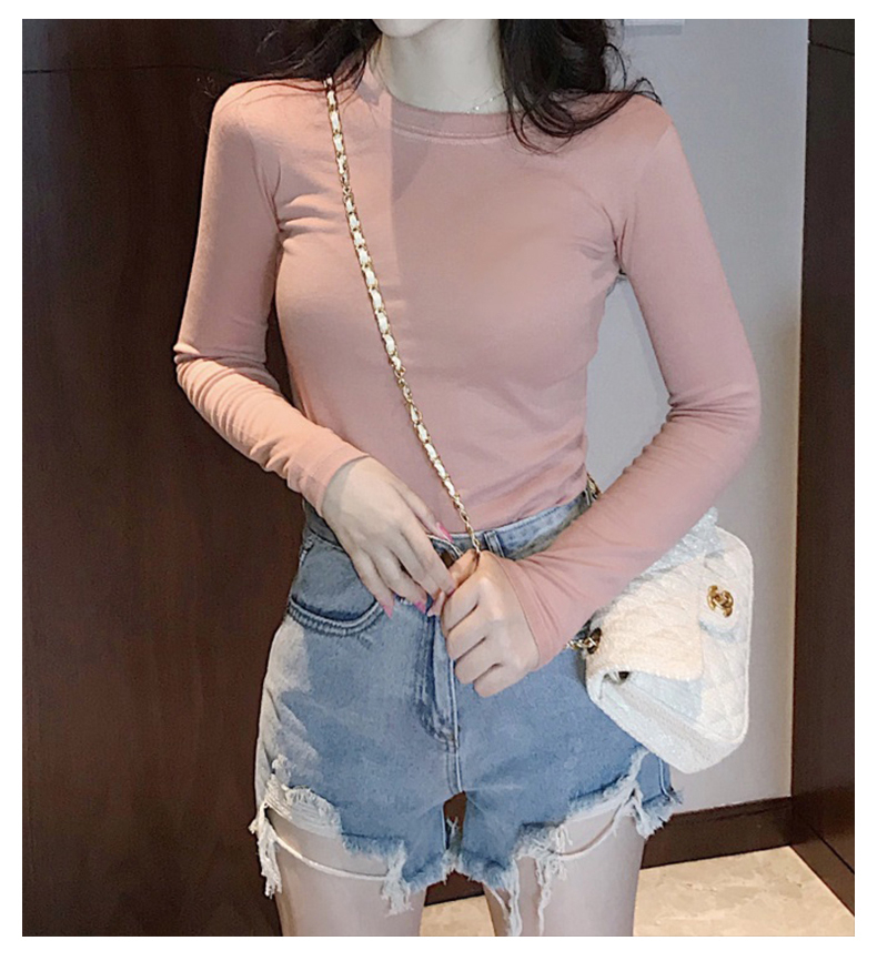 Áo thun tay dài cổ tròn màu sắc đơn giản phong cách Hàn Quốc thời trang mùa thu cho nữ 217