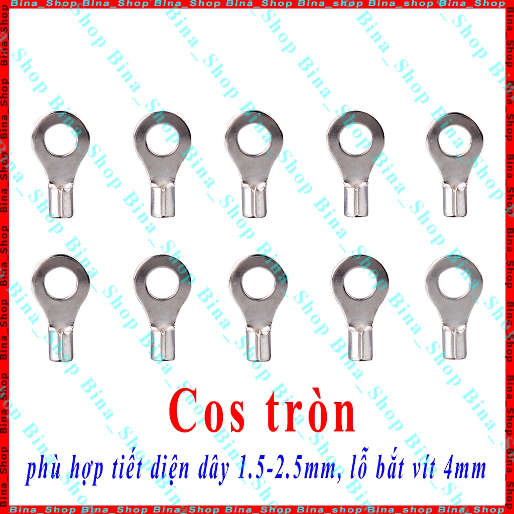 [10 cái] Đầu cos tròn, cốt trần 1.25-4/2-4 lỗ vít 4mm