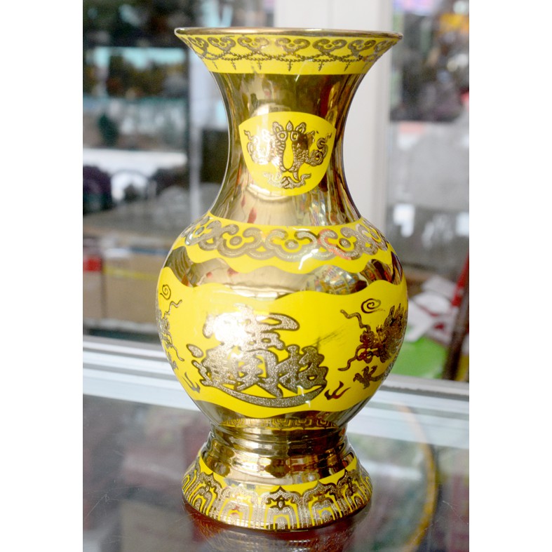 Bình hoa thờ cúng rồng vàng 3D