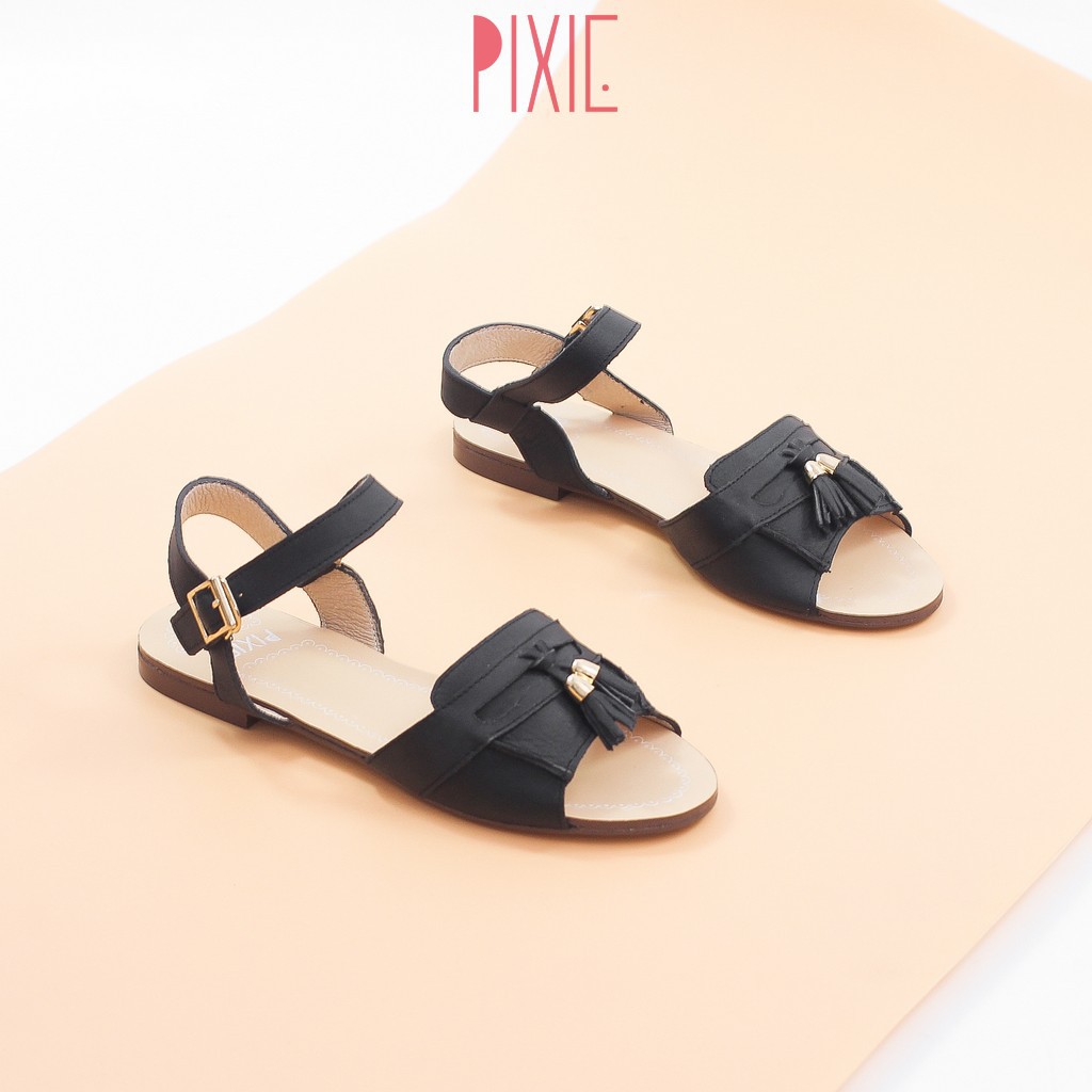 Giày Sandal Bệt Da Thật Gắn Nơ Chuông Pixie X469