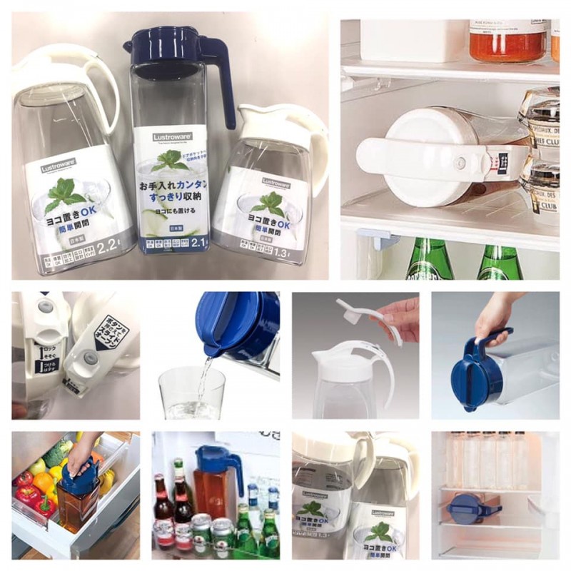 [Hỏa Tốc HN] Bình đựng nước chịu nhiệt nắp khóa chặt Lustroware 2.2L màu trắng nội địa Nhật Bản