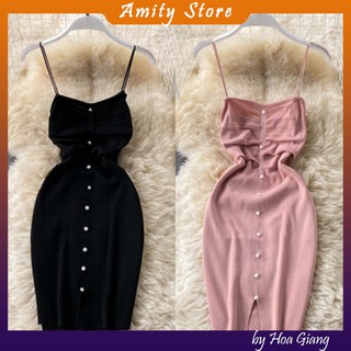 Váy len dệt kim thu đông 2 dây hàng quảng châu