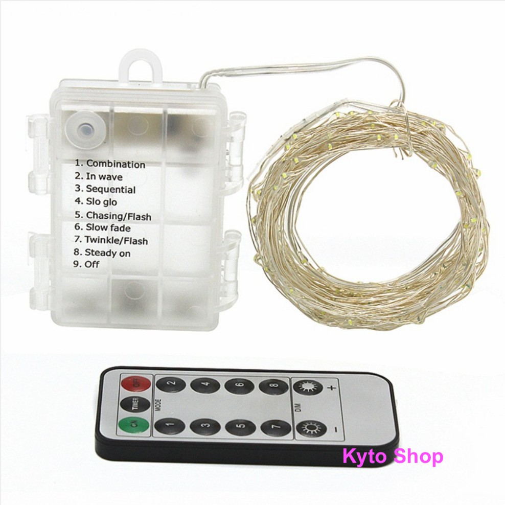 (GIÁ HỦY DIỆT) 10m Đèn led dây đồng chớp nháy có Remote điều khiển sử dụng pin AA dùng trang trí phòng ngủ, phòng khách