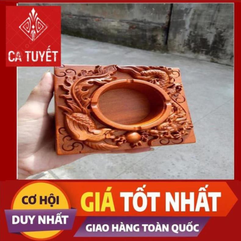 Gạt Tàn Thuốc Dài Hình Vuông Bằng Gỗ Hương Trạm Khắc Tinh Xảo