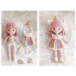 búp bê len HandMade (có sẵn) Sofia  (len catona và jeans) búp bê len Unicorn